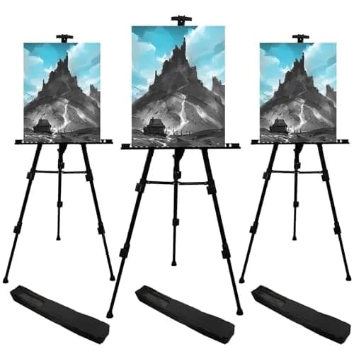 RRFTOK 72 Inch Adjustable Metal Art Easel Stand for Painting, Black 3-Pack | Stable H-Frame with Dual-Layer Display thumbnail 1