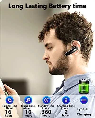 Jinreoo Bluetooth Headset V5.1 | Noise Cancellation, Long Battery, Universal Compatibility thumbnail 6