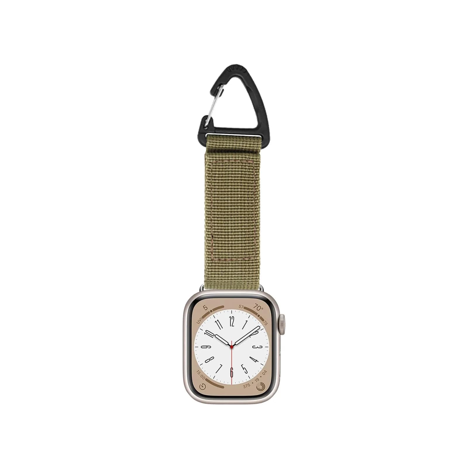 YwonShne Nylon Watch Strap Fob Clip Holder Carabiner for Apple Watch 38mm-49mm | Military Tactical Band Breathable Molle Webbing Canvas Keychain — Khaki / (42mm Series 3/2/1)/44mm/45mm/46mm/49mm