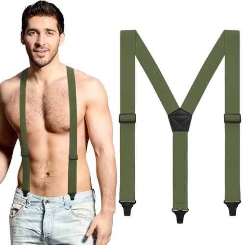Jiuguva Men Hidden Undershirt Suspender Under Clothing Y 1.5in,Army Green | Airport Friendly Heavy Duty Suspenders thumbnail 1