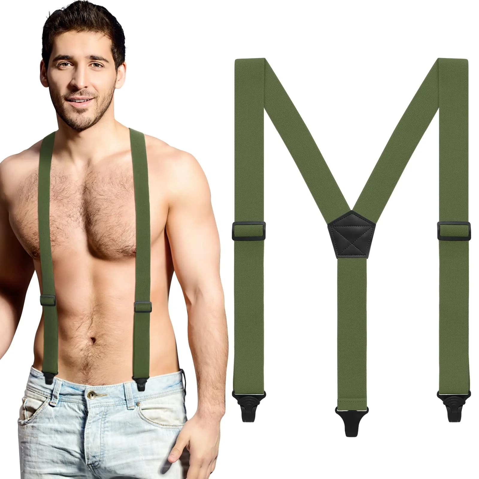 Jiuguva Men Hidden Undershirt Suspender Under Clothing Y 1.5in,Black | Airport Friendly, Heavy Duty, Adjustable — Army Green