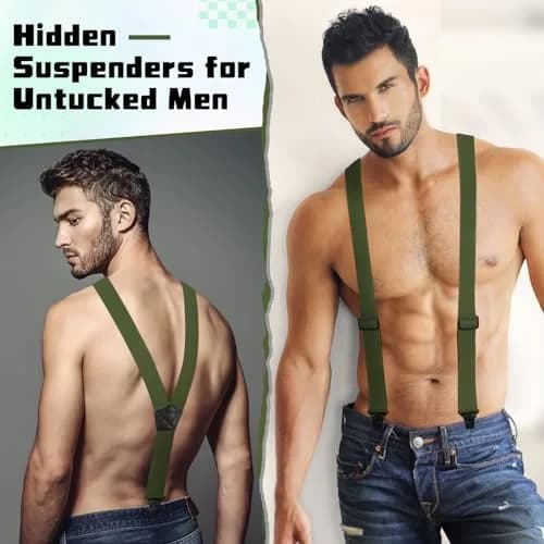 Jiuguva Men Hidden Undershirt Suspender Under Clothing Y 1.5in,Army Green | Airport Friendly Heavy Duty Suspenders thumbnail 2