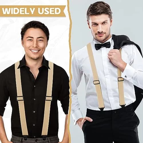 Janmercy Men's Hidden X-Back Suspender Khaki 120 cm (47.24 x 1.5 inches) | Airport Friendly Plastic Clips thumbnail 4