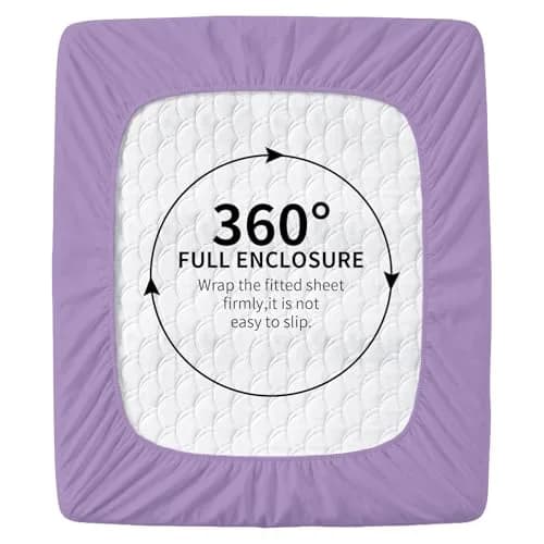HBHLFZ Light Purple Twin XL Fitted Sheet 80" x 39" (203cm x 99cm) | Breathable Polyester with 16" Deep Pockets thumbnail 4