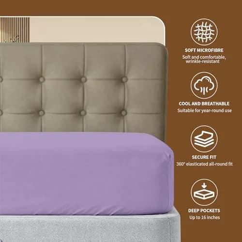 HBHLFZ Light Purple Twin XL Fitted Sheet 80" x 39" (203cm x 99cm) | Breathable Polyester with 16" Deep Pockets thumbnail 2