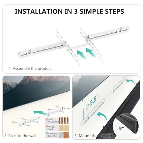 WALI White Soundbar Wall Mount for Sonos Arc & Ultra | 0.78 kg (1.72 lb) thumbnail 5