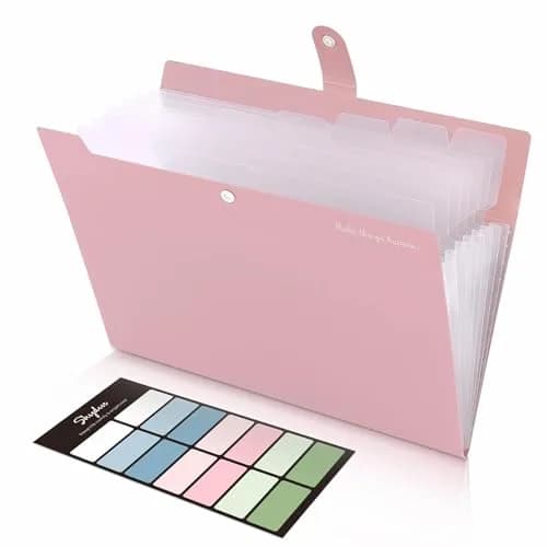 SKYDUE 8 Pockets Expanding File Folder Pink | Portable Accordion Organizer for Letter Size Documents thumbnail 1