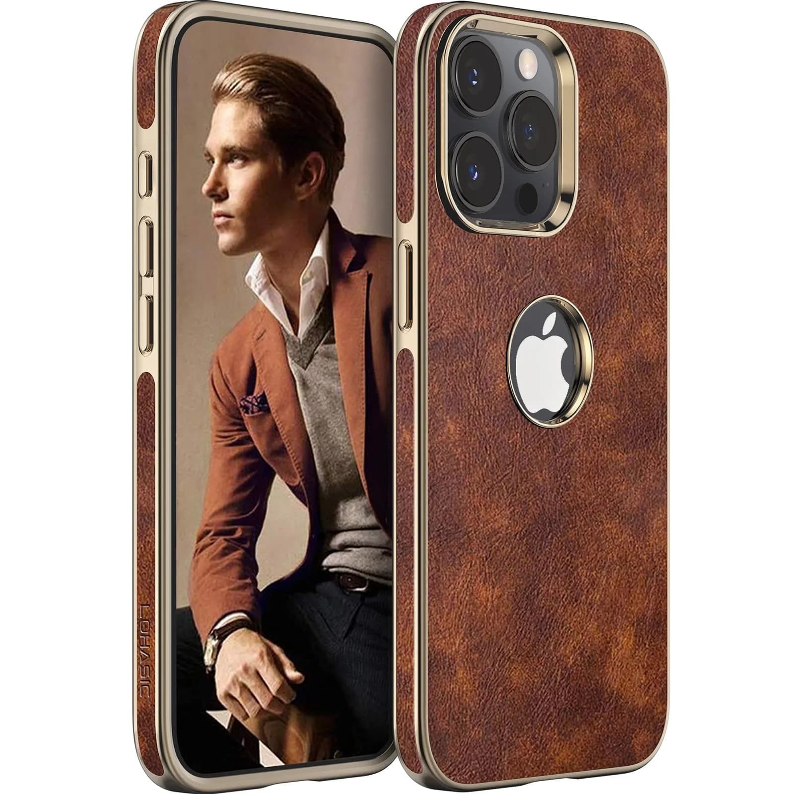 LOHASIC iPhone 15 Pro Max Leather Case | Slim Vintage Brown Luxury Cover - main product image