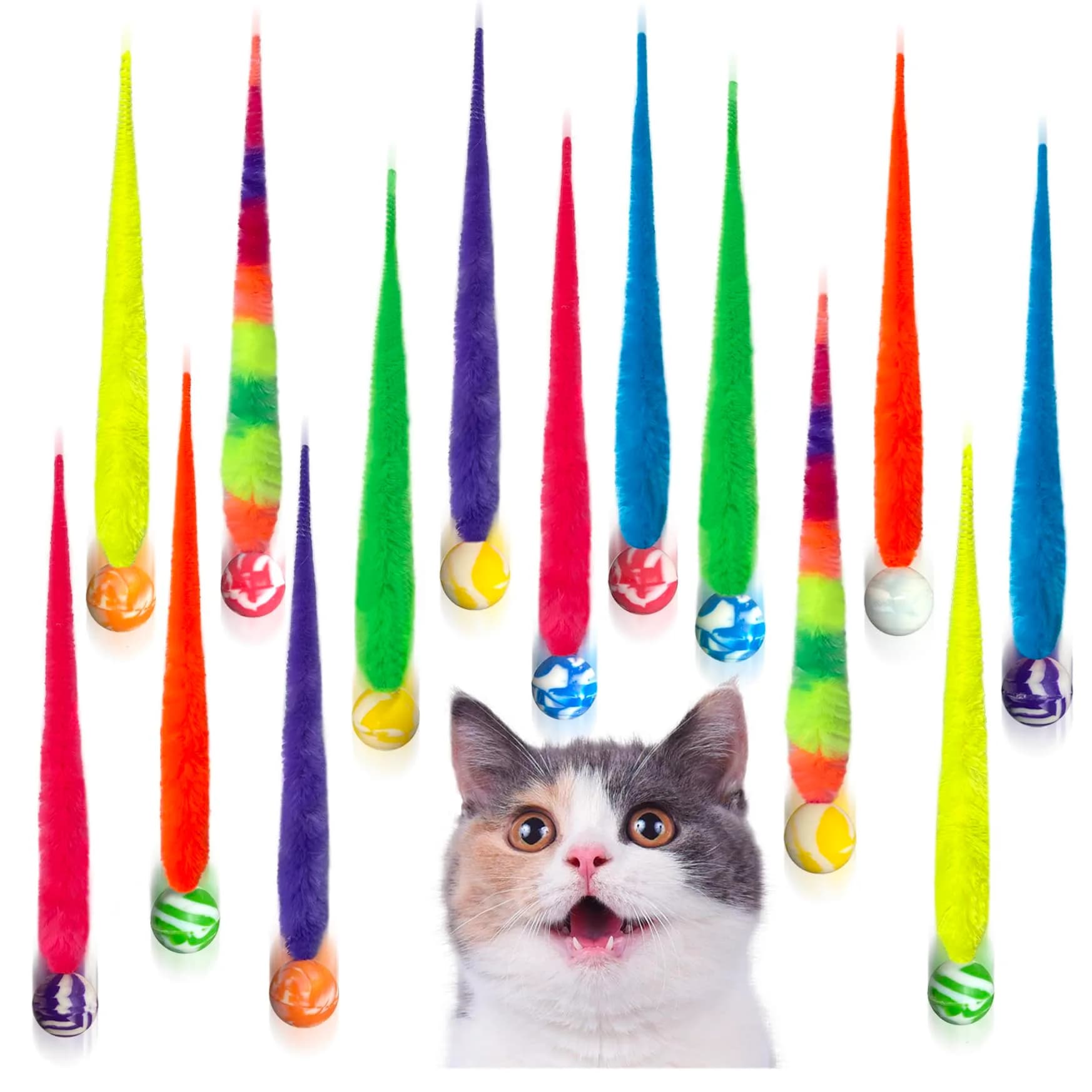 AcceLeah 16Pcs Cat Wand Refills, Worm & Dragonfly Attachments | Natural Plush, Safe & Durable — 14 Pcs