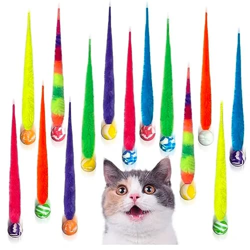 AcceLeah Fluffy Rainbow Elastic Balls Interactive Cat Toys 23cm (9in) Pack of 14 | Engaging Play for Feline Instincts thumbnail 1