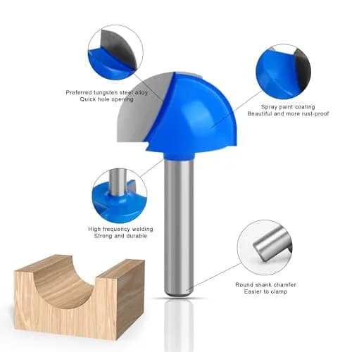 ASNOMY Core Box Router Bit 1" Cutting Diameter, 1/4" Shank, 2 Flutes | Solid Carbide Round Nose Cove Bit thumbnail 5