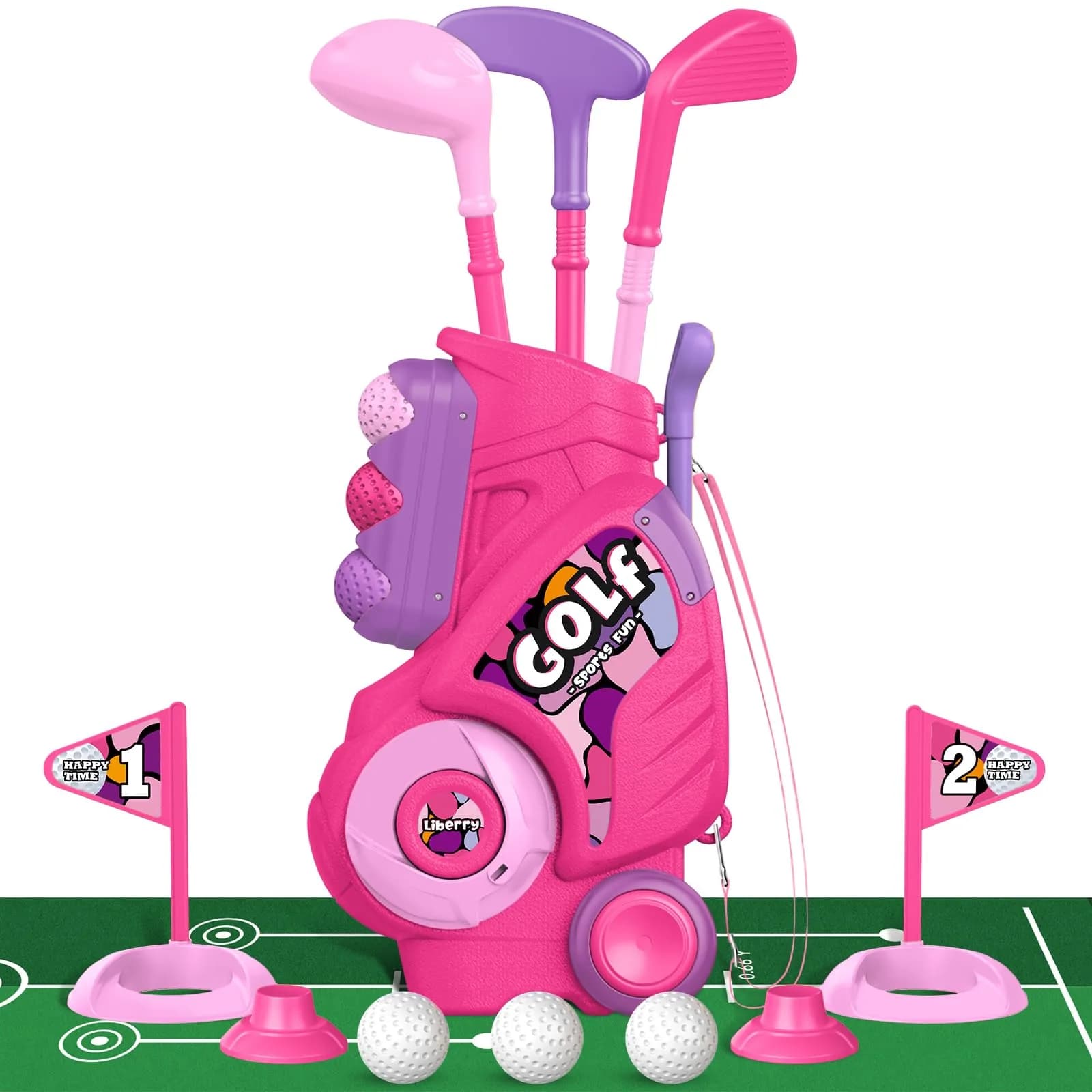 Liberry Toddler Golf Clubs Set Toy for Girls Ages 1-4 with Mat, Pink | ASTM-Tested Non-Toxic Plastic
