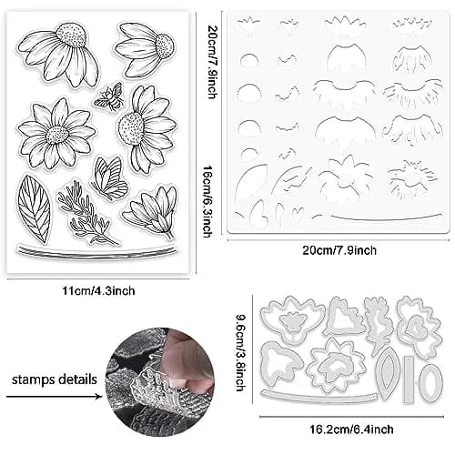 ORIGACH Daisy Flower Stamps and Dies and Layering Stencil Set, Silicone & Metal, 7.9x7.9 inch | DIY Card & Scrapbook Craft thumbnail 3