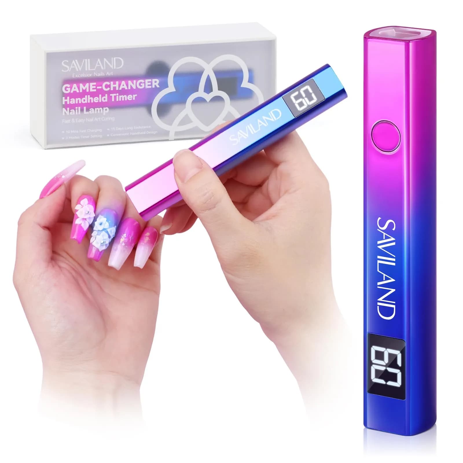 SAVILAND Mini UV LED Nail Lamp 12W with Gooseneck Clip & 3 Timers | 365+405nm Wavelength, Rechargeable 400mAh Battery - main product image