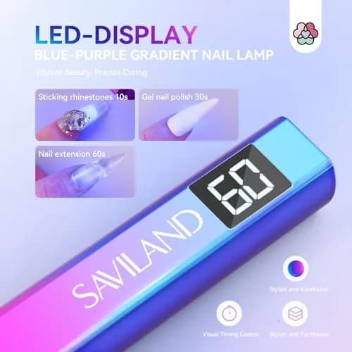 SAVILAND Mini UV LED Nail Lamp 12W with Gooseneck Clip & 3 Timers | 365+405nm Wavelength, Rechargeable 400mAh Battery thumbnail 5