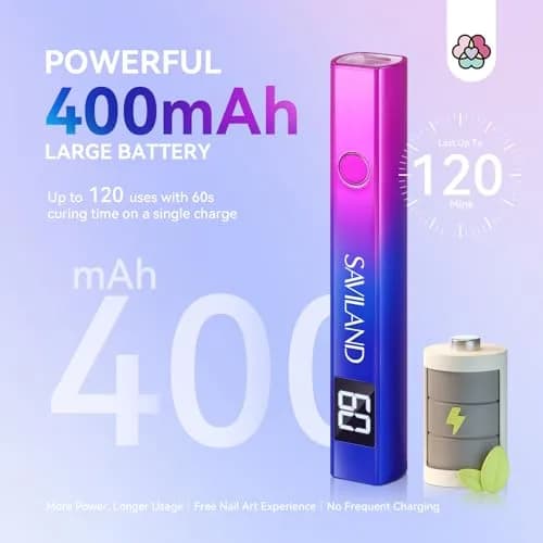 SAVILAND Mini UV LED Nail Lamp 12W with Gooseneck Clip & 3 Timers | 365+405nm Wavelength, Rechargeable 400mAh Battery thumbnail 6