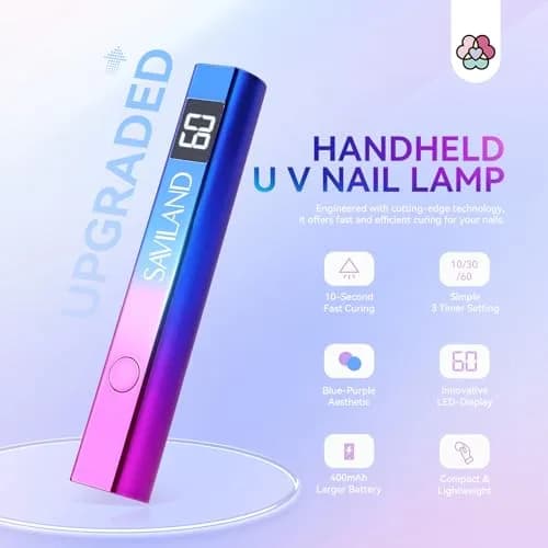 SAVILAND Mini UV LED Nail Lamp 12W with Gooseneck Clip & 3 Timers | 365+405nm Wavelength, Rechargeable 400mAh Battery thumbnail 2