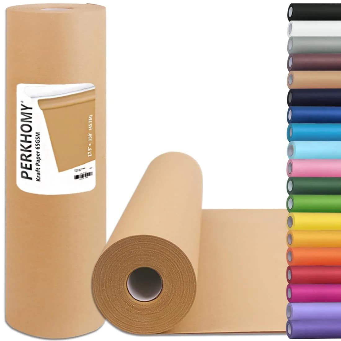 PH PERKHOMY Brown Kraft Paper Roll 17.5" x 100' | Versatile Gift Wrap & Craft — Brown / 17.5" x 150'
