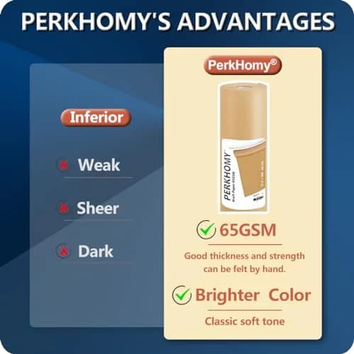 PH PERKHOMY Brown Kraft Paper Roll 17.5" x 150' | Versatile Gift & Craft Wrap (70GSM) thumbnail 2