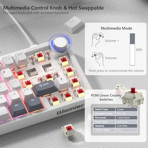 Womier VK66 PRO 60% Gaming Keyboard Wired, Creamy Mechanical Keyboard QMK/VIA | RGB, Hot Swappable, Compact thumbnail 3