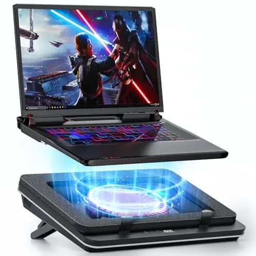 IETS GT600 Laptop Cooling Pad with 5.5-inch Turbo-Fan & Magnetic Sealed Foam | 14.1-19.3 inch Adjustable Gaming Laptop Cooler thumbnail 1