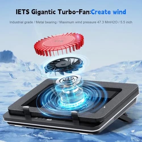 IETS GT600 Laptop Cooling Pad with 5.5-inch Turbo-Fan & Magnetic Sealed Foam | 14.1-19.3 inch Adjustable Gaming Laptop Cooler thumbnail 2