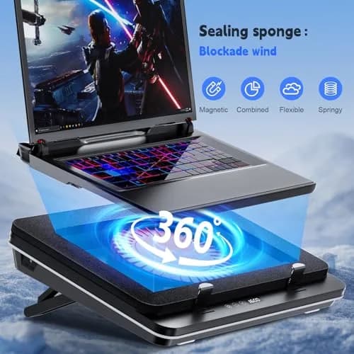 IETS GT600 Laptop Cooling Pad with 5.5-inch Turbo-Fan & Magnetic Sealed Foam | 14.1-19.3 inch Adjustable Gaming Laptop Cooler thumbnail 3