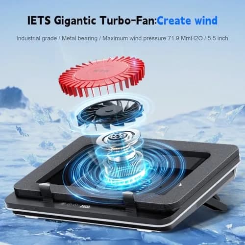 IETS GT600 Laptop Cooling Pad with 5.5-inch Turbo-Fan & Magnetic Foam Seal, 14.1-19.3 inch Gaming Laptop Cooler with 3-Port USB Hub & Dust Filter thumbnail 2