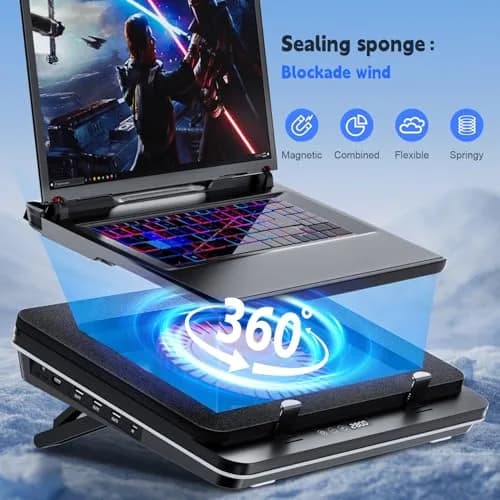 IETS GT600 Laptop Cooling Pad with 5.5-inch Turbo-Fan & Magnetic Foam Seal, 14.1-19.3 inch Gaming Laptop Cooler with 3-Port USB Hub & Dust Filter thumbnail 3