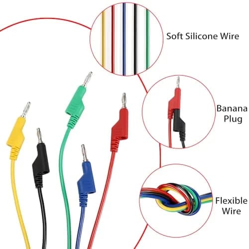 Sumnacon 5Pcs 4mm Banana to Banana Plug Test Leads 2M | Flexible, Stackable, 1000V/15A thumbnail 4