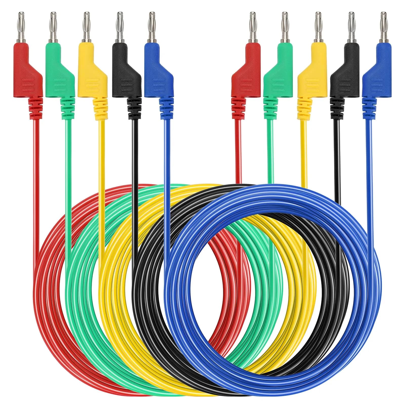 Sumnacon 5Pcs 3m (9.8Ft) Banana to Banana Plug Test Leads | 1000V/15A Stackable Silicone Cable Set