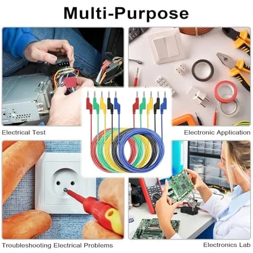 Sumnacon 5Pcs 3m (9.8Ft) Banana to Banana Plug Test Leads | 1000V/15A Stackable Silicone Cable Set thumbnail 7