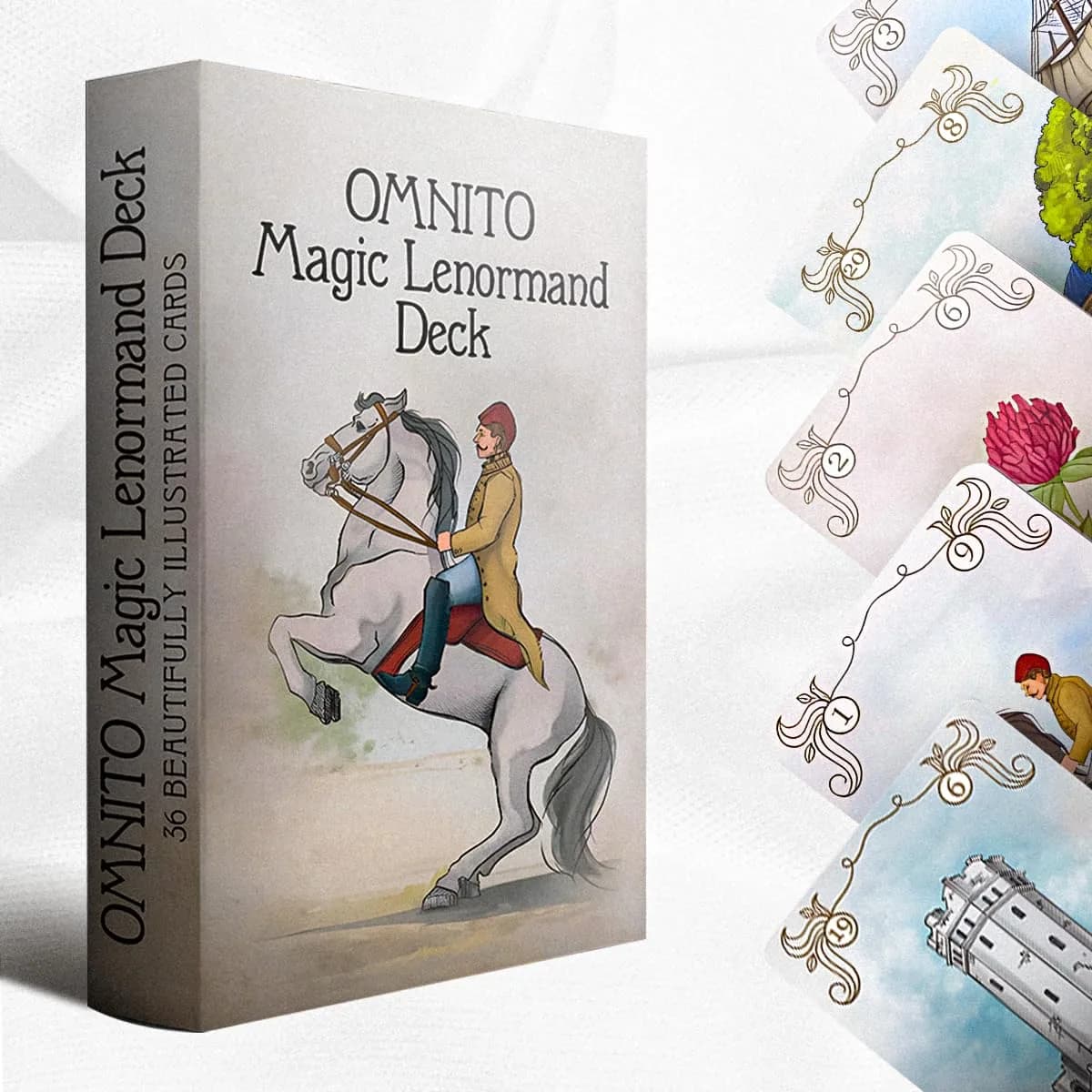 OMNITO Borderless Oracle Magic Lenormand Deck | Wisdom Cards for Love and Life | Vintage 36-Card Set with Guide Book for Soul, Destiny, and Fortune Reading