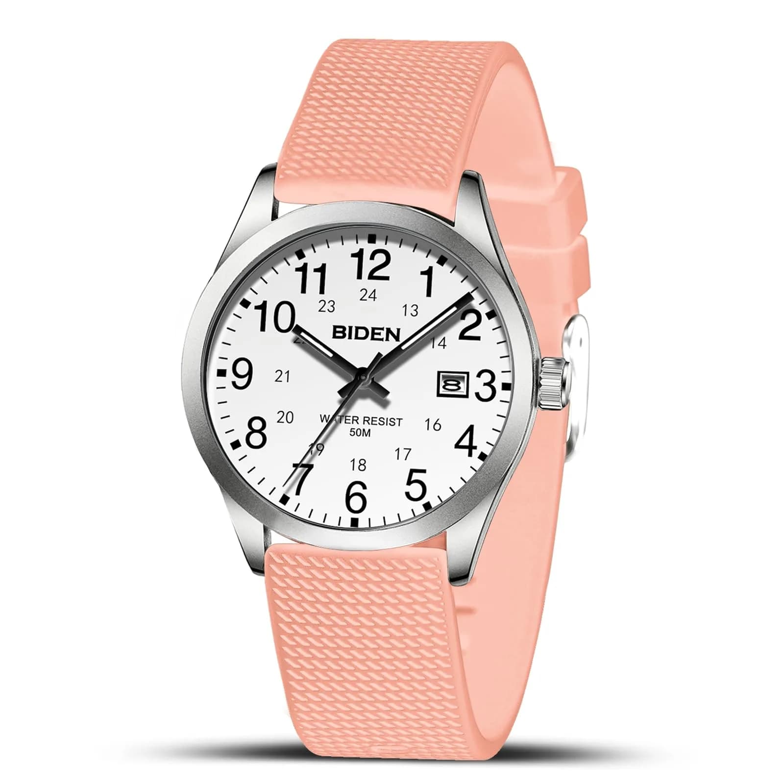 LN LENQIN Analog Quartz Sports Watch 40mm (1.57 inch) | Military Style with Luminous Dial — A9-R015-1-Silver White Pink