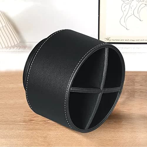 BIBELUN 360 Swivel Remote Control Holder with 4 Compartments | 14.8 cm (5.83 in) Black Faux Leather Desk Organizer thumbnail 4