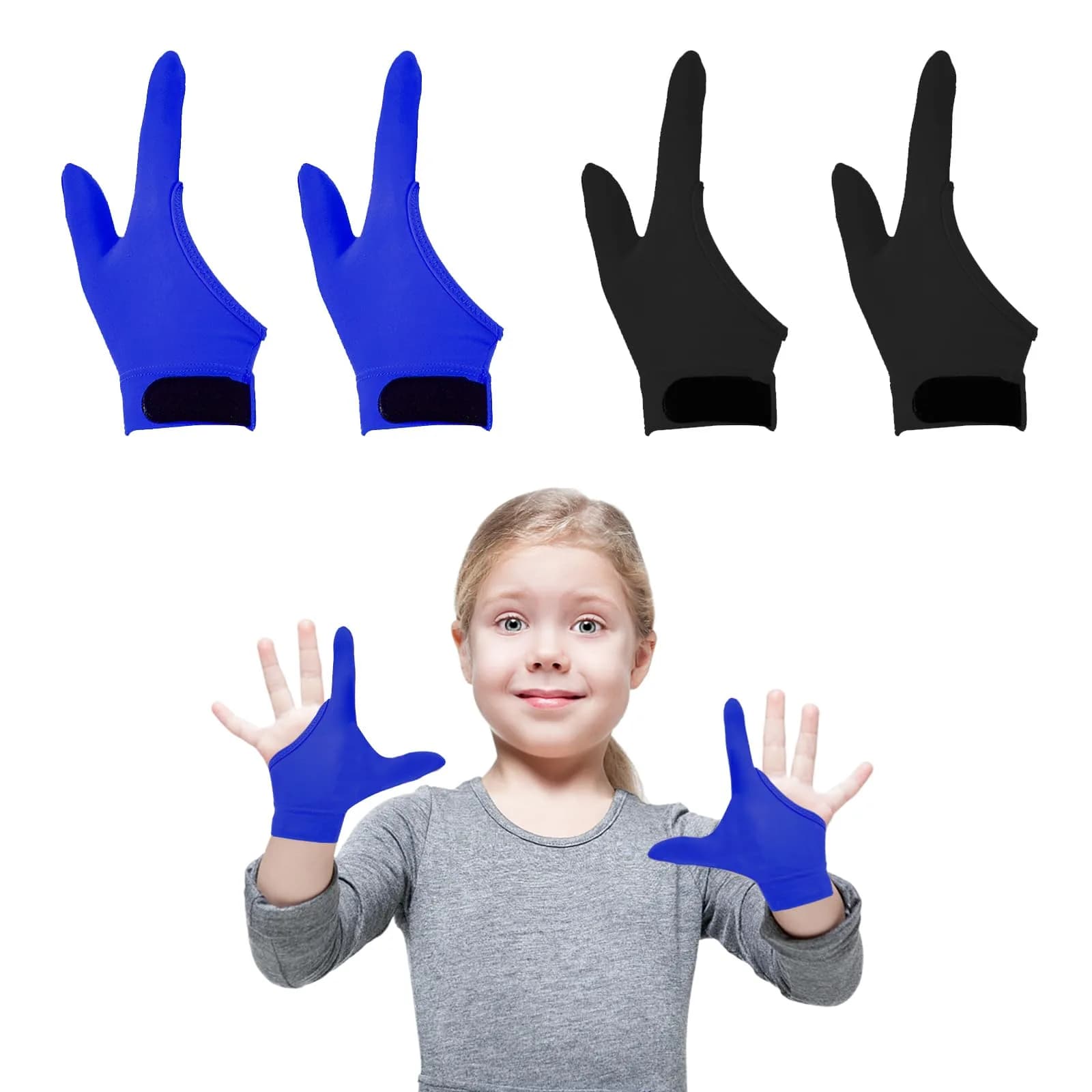Yxmeiguo Kids Thumb Sucking Guard Gloves 2 Pairs | Anti Nail Biting Finger Protector for Ages 5-12 — Blue+Black/2 Fingers