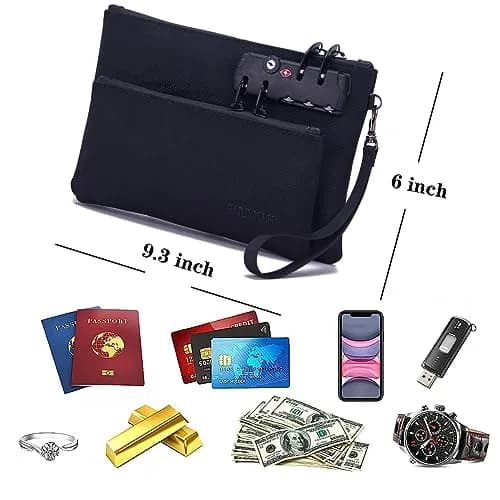 BARDOLPH Locking Money Bag with 3-Digit Code Lock, Small, Black | Secure Storage for Cash, Passports, Documents thumbnail 5