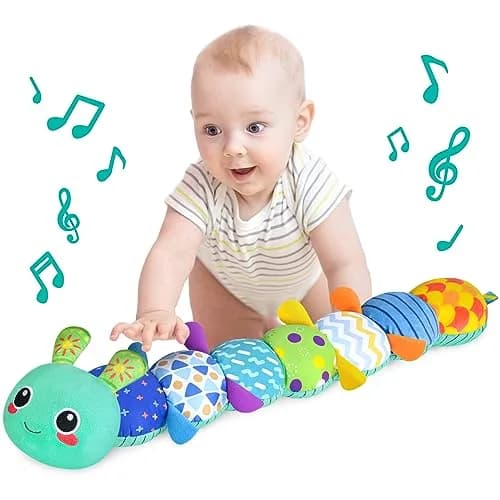 KMUYSL Baby Sensory Caterpillar Toy for 0-12 Months | Soft Plush, Crinkle & Music thumbnail 1