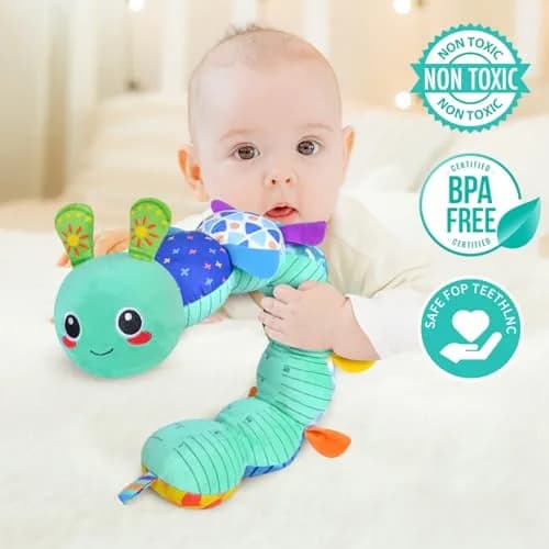 KMUYSL Baby Sensory Caterpillar Toy for 0-12 Months | Soft Plush, Crinkle & Music thumbnail 4