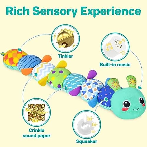 KMUYSL Baby Sensory Caterpillar Toy for 0-12 Months | Soft Plush, Crinkle & Music thumbnail 2