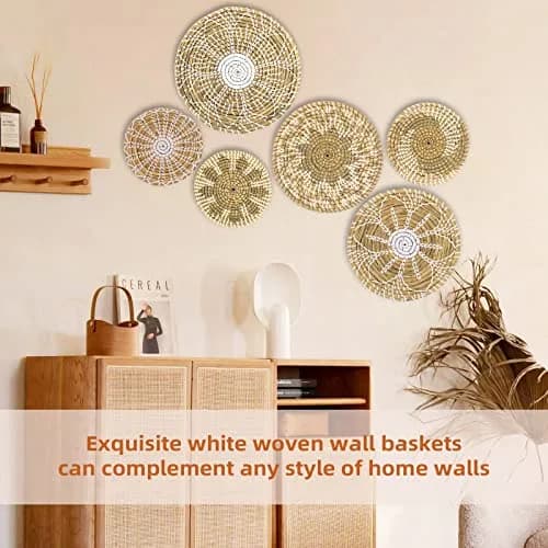 LOCS MICRAI Boho Wall Basket Decor Set of 6 | Handcrafted Seagrass Wall Art for Farmhouse & Rustic Homes thumbnail 4