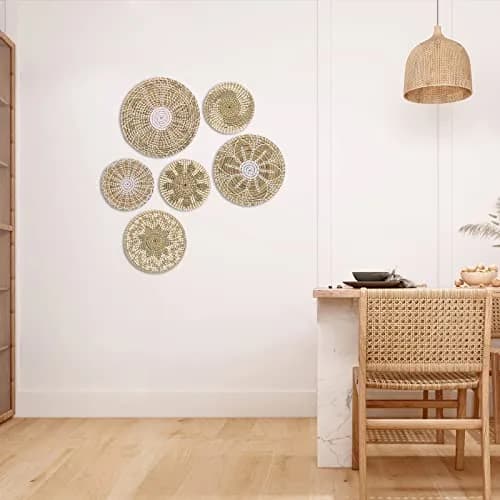 LOCS MICRAI Boho Wall Basket Decor Set of 6 | Handcrafted Seagrass Wall Art for Farmhouse & Rustic Homes thumbnail 6