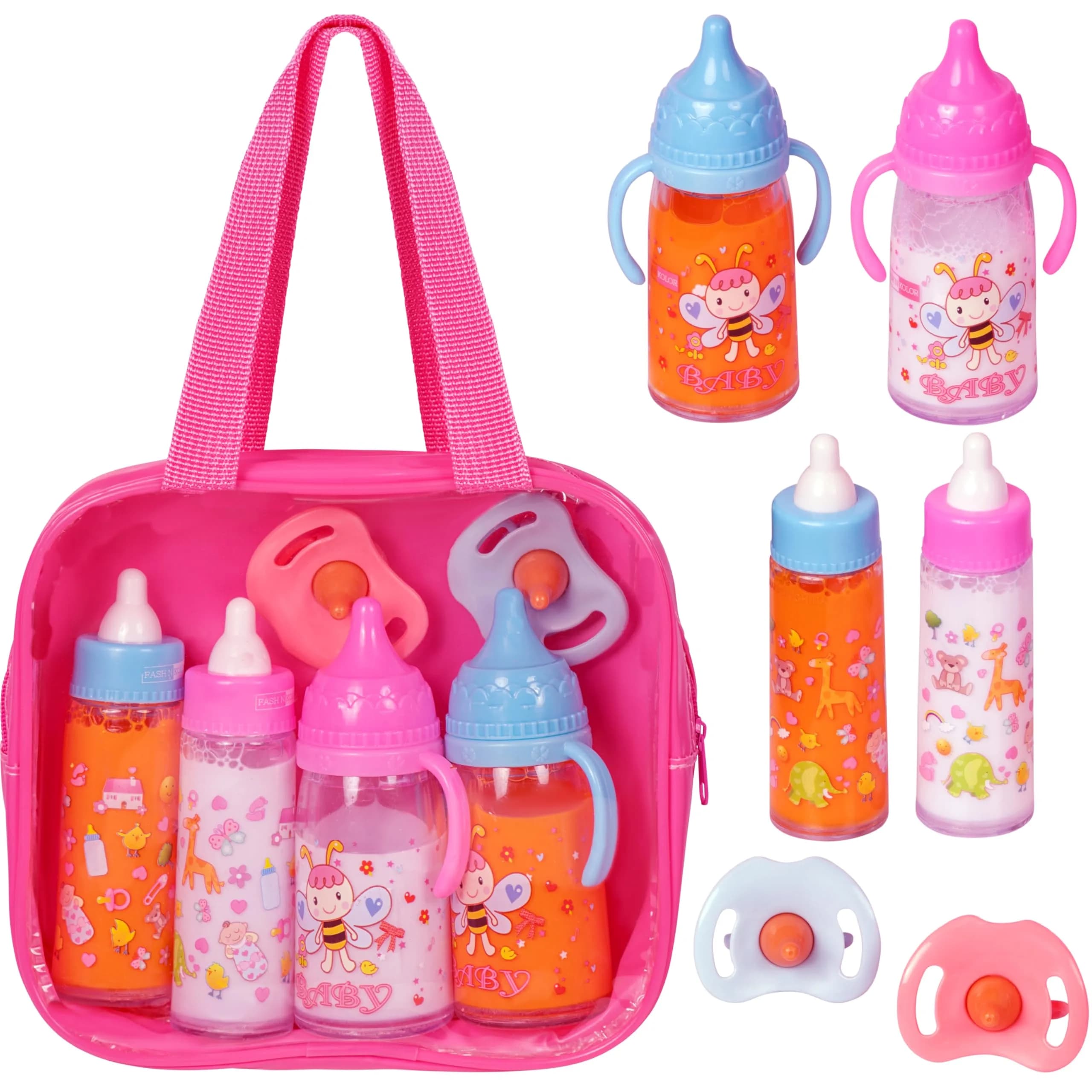 fash n kolor Baby Doll Feeding Set with Toy Bag | 6 Pieces, Ages 3+ — Hot Pink