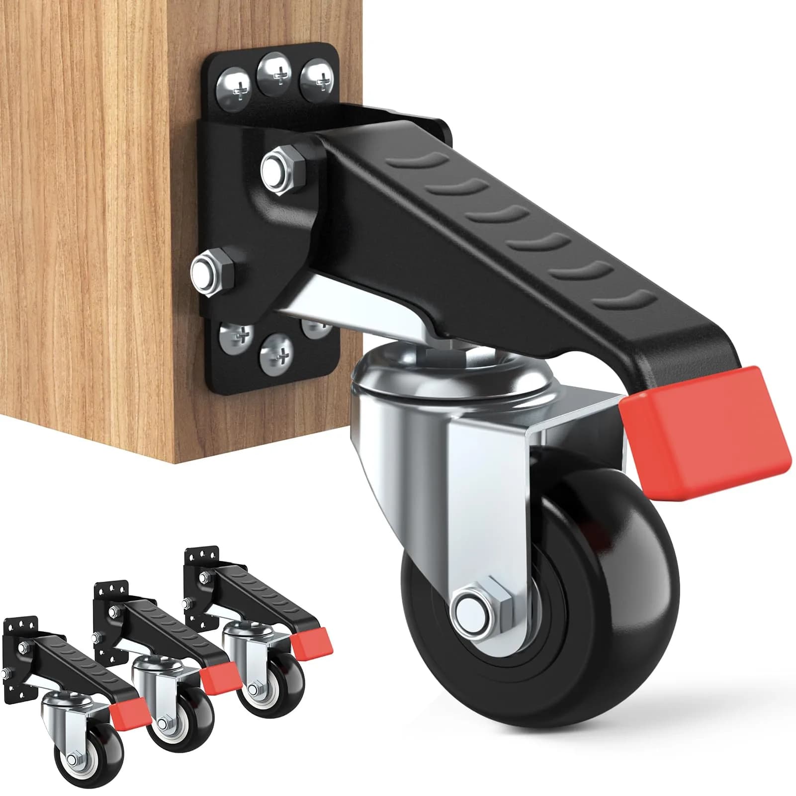 SPACEKEEPER Heavy Duty Retractable Workbench Casters Kit 720 Lbs Capacity | 4 Pack Side Mount Swivel Wheels