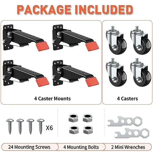 SPACEKEEPER Heavy Duty Retractable Workbench Casters Kit 720 Lbs Capacity | 4 Pack Side Mount Swivel Wheels thumbnail 8
