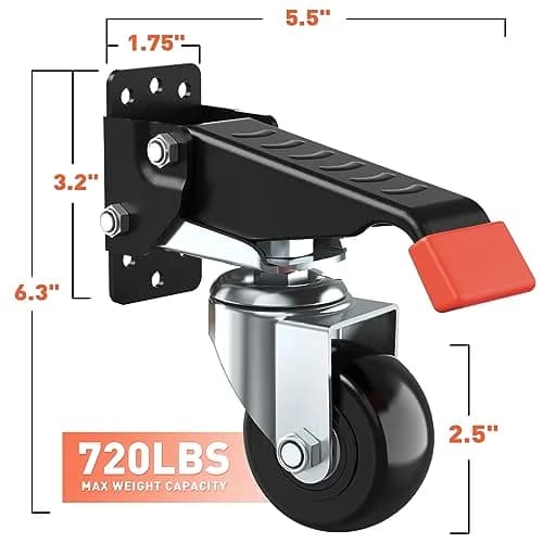 SPACEKEEPER Heavy Duty Retractable Workbench Casters Kit 720 Lbs Capacity | 4 Pack Side Mount Swivel Wheels thumbnail 3