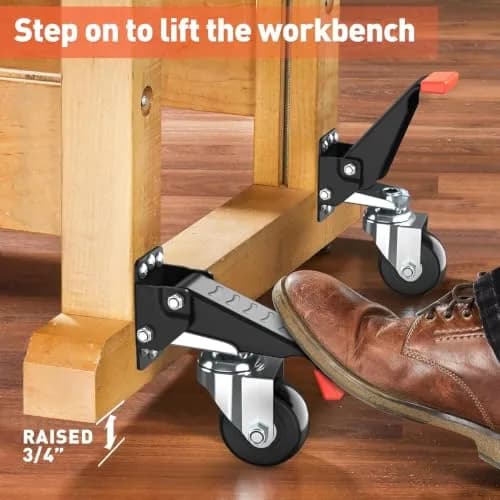 SPACEKEEPER Heavy Duty Retractable Workbench Casters Kit 720 Lbs Capacity | 4 Pack Side Mount Swivel Wheels thumbnail 4