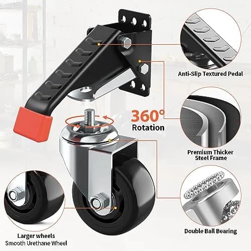 SPACEKEEPER Workbench Casters kit 920 Lbs - Retractable Casters, 4 Pack | Heavy Duty Steel & Polyurethane Wheels thumbnail 2