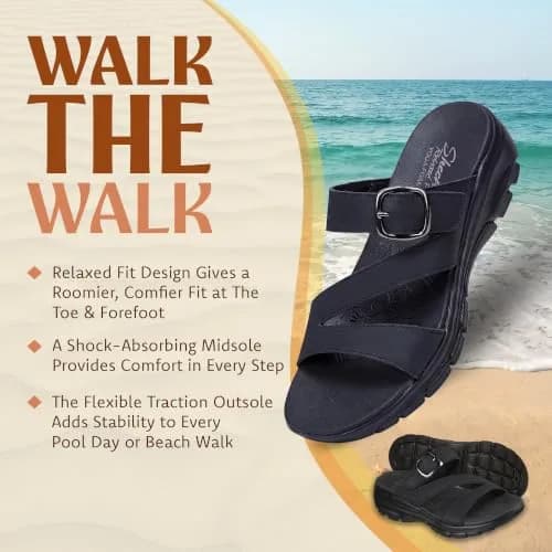 Skechers Women's Easy Going Slide On By Casual Sandal Black/Black 24.1 cm (9.5 in) thumbnail 4