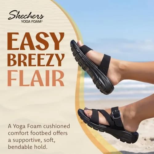 Skechers Women's Easy Going Slide On By Casual Sandal Black/Black 24.1 cm (9.5 in) thumbnail 3